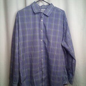 Crown & Ivy Shirt Men 18 18 1/2 34/35 XXL Button Up Long Sleeve Plaid Blue Green
